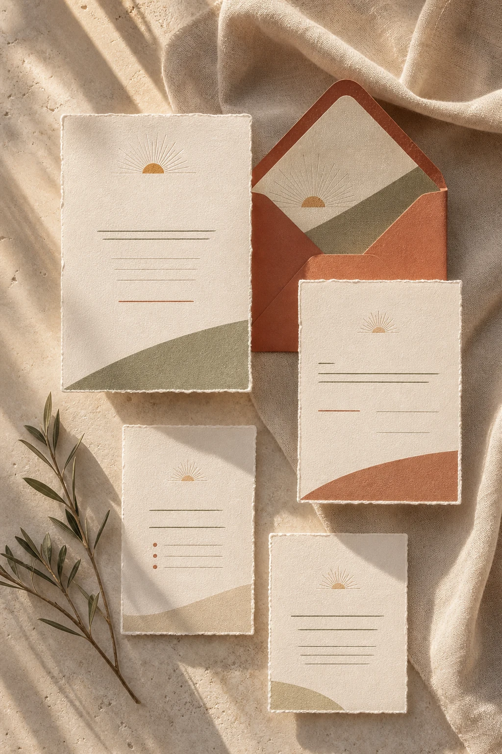 Concept rendering of the Sun-washed matching wedding stationery direction